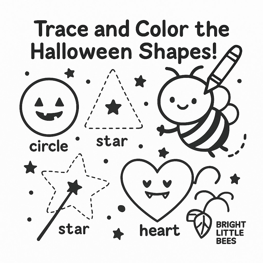 Bright Little Bees: Halloween Shapes & Colors Book – Learn, Color & Play! | Fun Printable Learning for Kids Ages 3–6 | Educational Halloween Activity Book